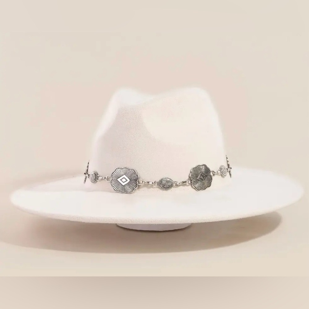 NWT Boho Festival Concho Belted Wide Brim Hat Ivory - Picture 5 of 5